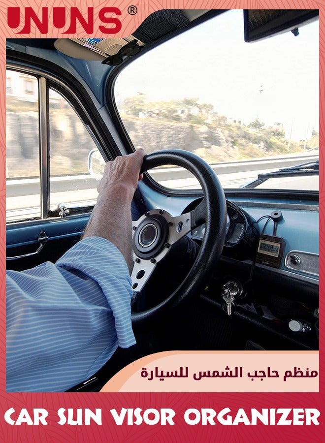 UNUNS Sunglass Holder For Car Visor,PU Leather Small Car Visor Organizer,Car Sun Visor Glasses Clip,Car Document Storage Organizer For Drving License/Glasses/Cards/Keys/Pen,Auto Interior Accessories - Image 4