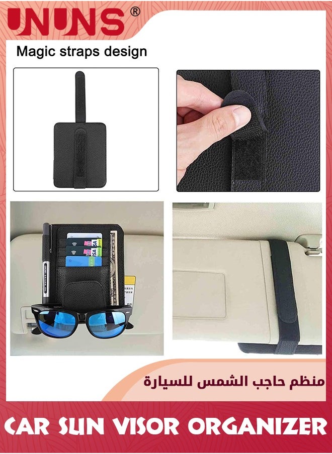UNUNS Sunglass Holder For Car Visor,PU Leather Small Car Visor Organizer,Car Sun Visor Glasses Clip,Car Document Storage Organizer For Drving License/Glasses/Cards/Keys/Pen,Auto Interior Accessories  - Image 5