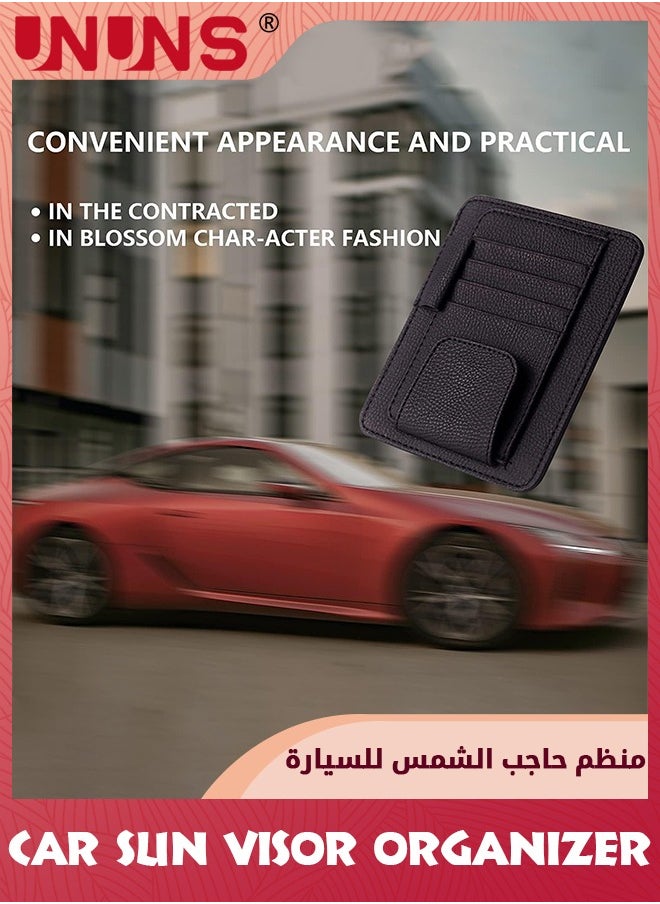 UNUNS Sunglass Holder For Car Visor,PU Leather Small Car Visor Organizer,Car Sun Visor Glasses Clip,Car Document Storage Organizer For Drving License/Glasses/Cards/Keys/Pen,Auto Interior Accessories  - Image 3