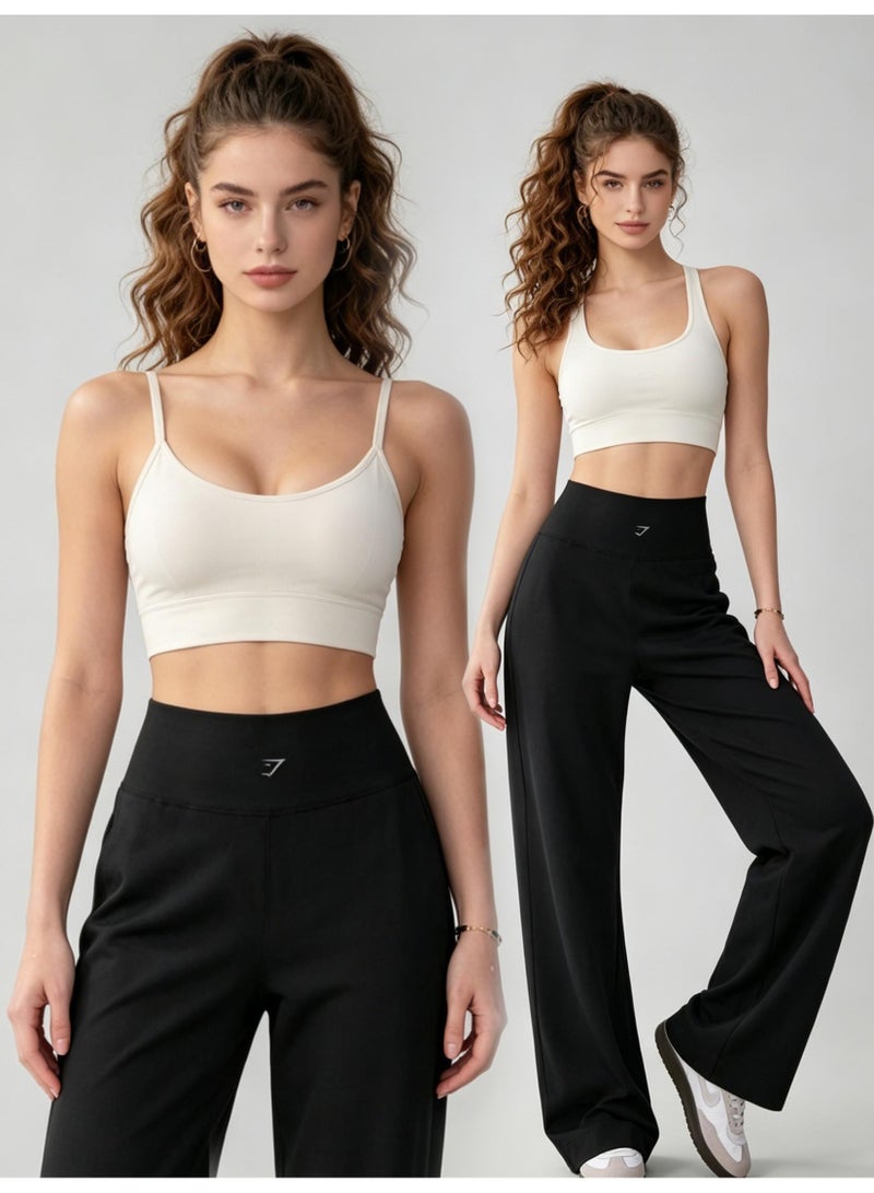 جيمشارك Gymshark Women's High Waist Wide Leg Pants - Smooth Casual Pants with Minimalist Logo, Suitable for Sports, Leisure and Daily Wear (Black) - Image 1