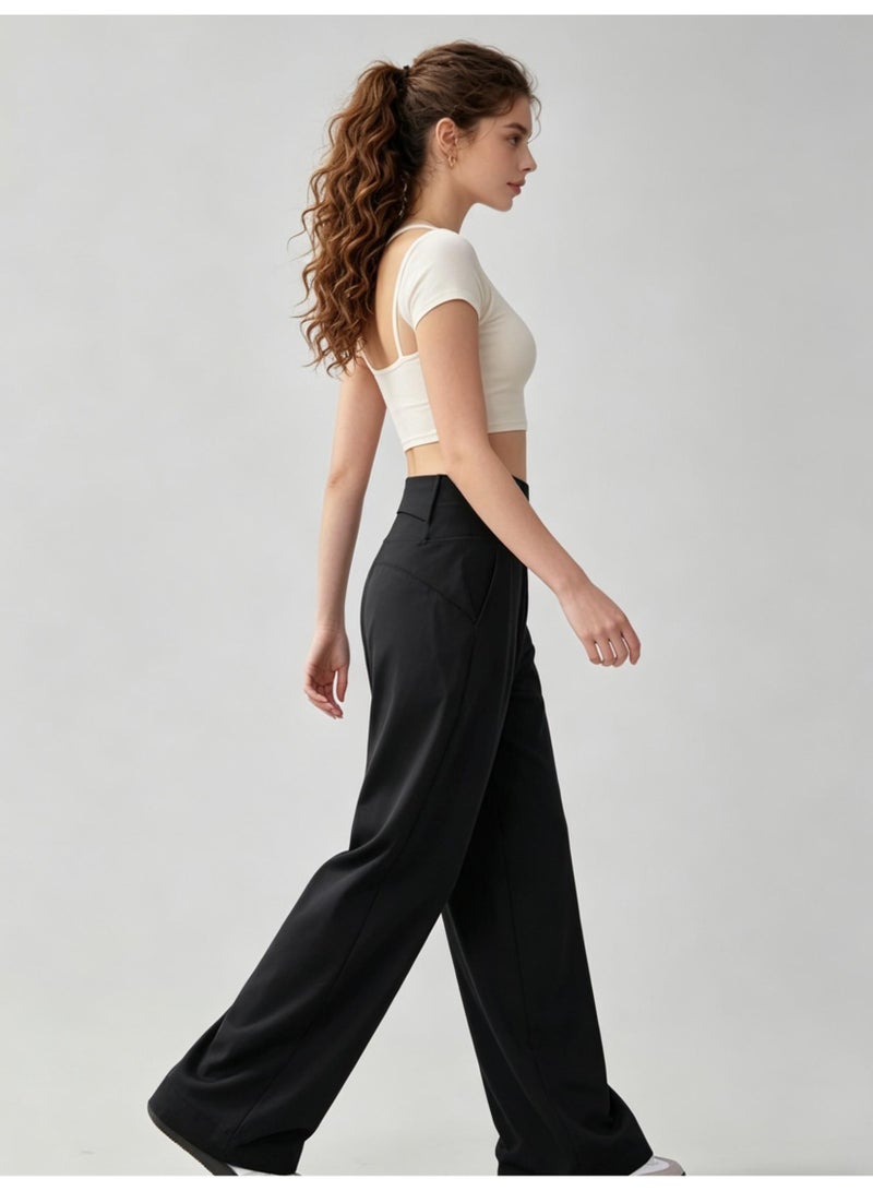 جيمشارك Gymshark Women's High Waist Wide Leg Pants - Smooth Casual Pants with Minimalist Logo, Suitable for Sports, Leisure and Daily Wear (Black) - Image 5