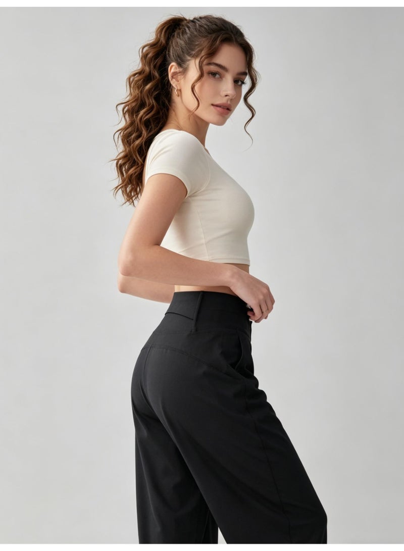 جيمشارك Gymshark Women's High Waist Wide Leg Pants - Smooth Casual Pants with Minimalist Logo, Suitable for Sports, Leisure and Daily Wear (Black) - Image 4
