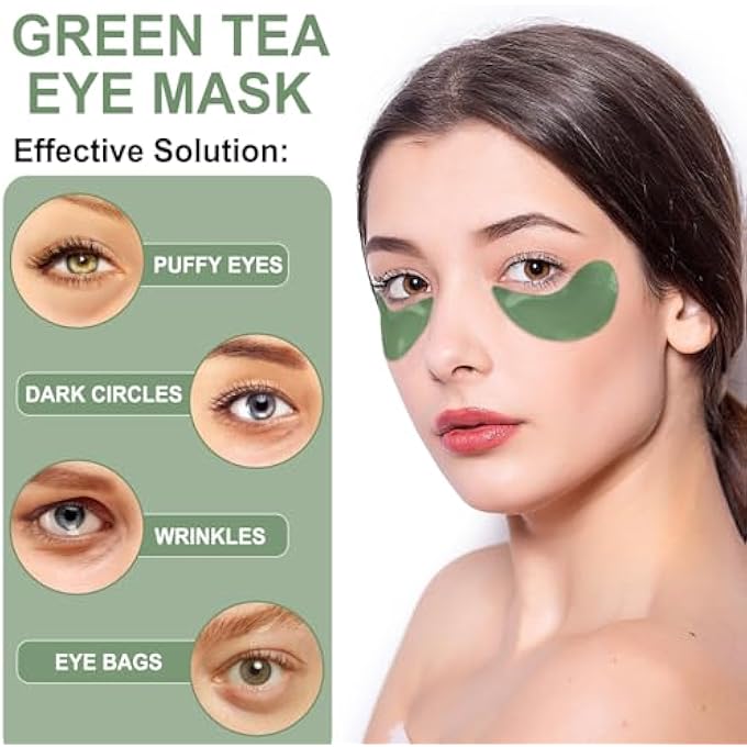 LAVONE Eye Mask - 30 Pairs Green Tea Eye Patches Skin Care Products for Dark Circles and Puffiness, Reduce Wrinkles and Fine Lines, Eye Patches for Women and Man,with Hair Clips - Image 3