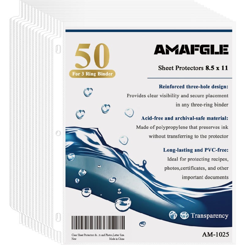 Amafgle Clear Sheet Protectors for 3 Ring Binder, Plastic Sleeves for Paper 8.5x11, Heavy Duty Page Protectors for 3 Ring Binder, Top Loading Paper Protector for Documents and Photos,Letter Size. - Image 1