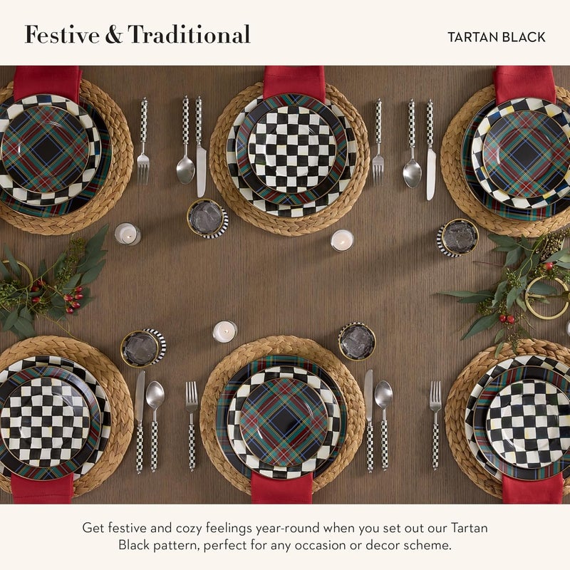 mackenzie childs MACKENZIECHILDS Enamel Dinner Plate Decorative Dinnerware Plate 10 Inches Black Tartan - Image 3