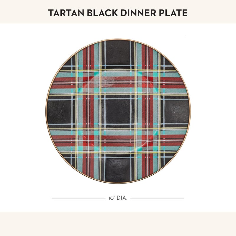 mackenzie childs MACKENZIECHILDS Enamel Dinner Plate Decorative Dinnerware Plate 10 Inches Black Tartan - Image 4