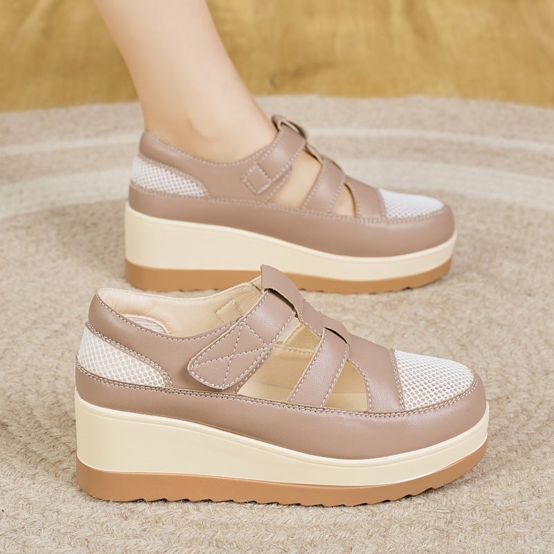 Spring And Women'S Shoes Mesh Thick Bottom Hollow College Style Sports Board Shoes Fashionable White Shoes Increased Single Sandals - Image 4