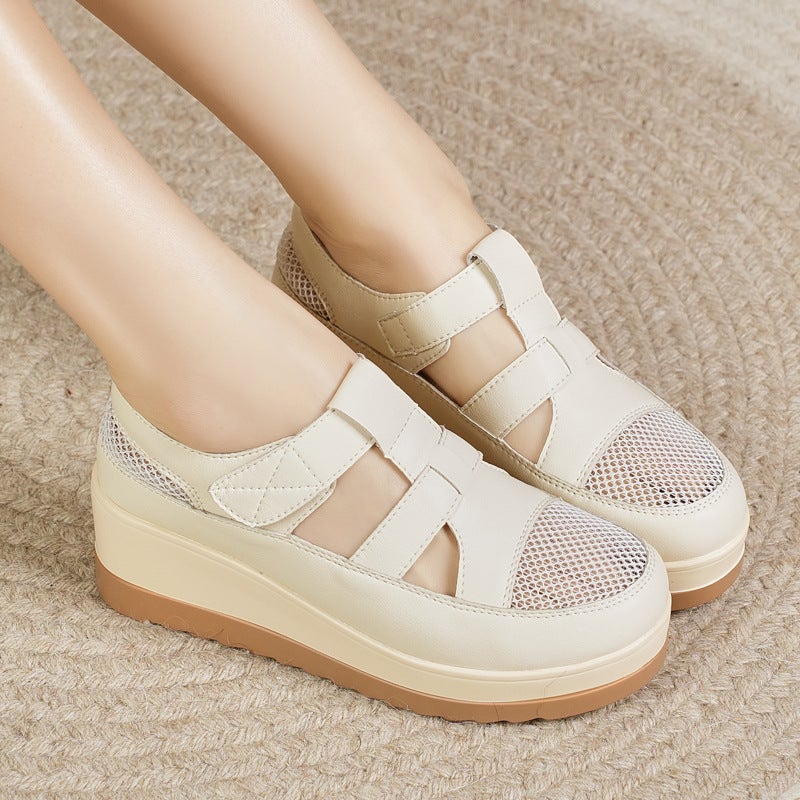 Spring And Women'S Shoes Mesh Thick Bottom Hollow College Style Sports Board Shoes Fashionable White Shoes Increased Single Sandals - Image 1