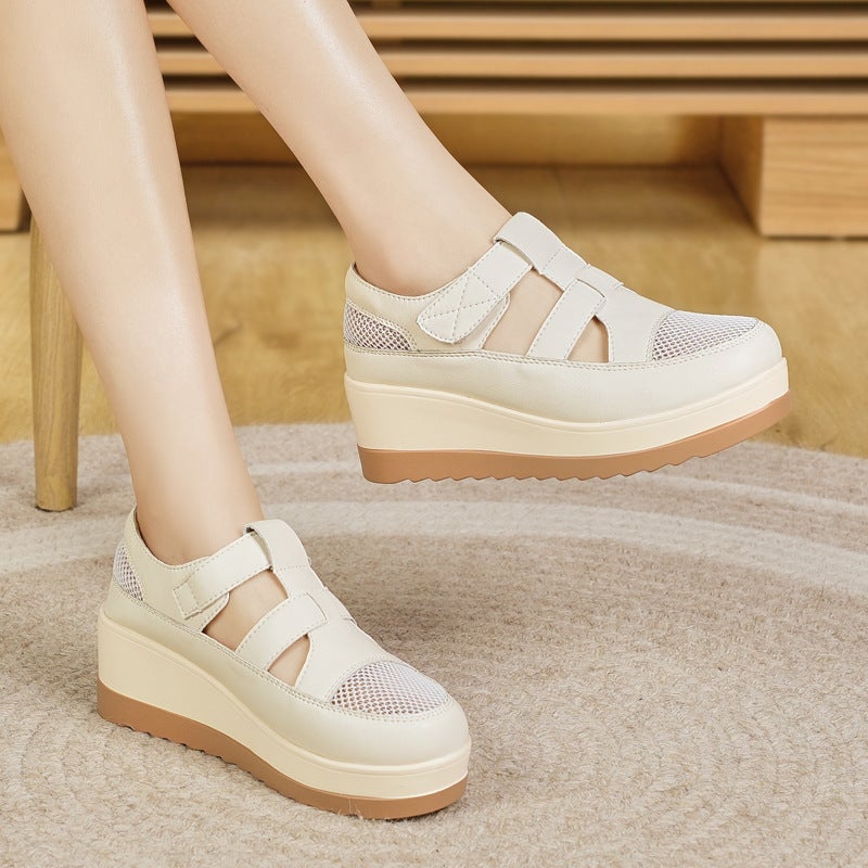 Spring And Women'S Shoes Mesh Thick Bottom Hollow College Style Sports Board Shoes Fashionable White Shoes Increased Single Sandals - Image 3