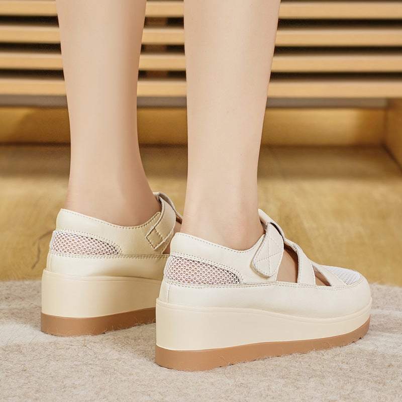 Spring And Women'S Shoes Mesh Thick Bottom Hollow College Style Sports Board Shoes Fashionable White Shoes Increased Single Sandals - Image 5