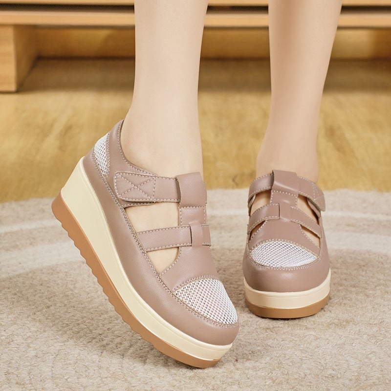 Spring And Women'S Shoes Mesh Thick Bottom Hollow College Style Sports Board Shoes Fashionable White Shoes Increased Single Sandals - Image 2