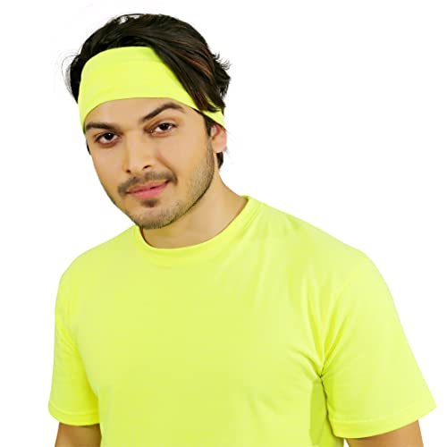 SOUL eTHICS Premium Cotton Gym, Sports, Yoga, Running, Hair, Elastic Headband for Men and Women with Non-Slip Fabric, Freesize (Yellow Neon) - Image 1