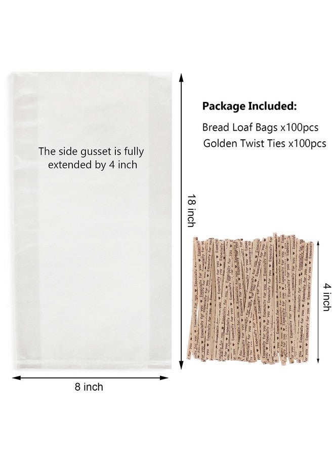 موريباك أكياس خبز مع أربطة، 100 قطعة، مقاس 18×4×8 بوصة، أكياس بلاستيكية قابلة لإعادة الاستخدام لتخزين الخبز محلي الصنع وتقديمه كهدية - Image 1