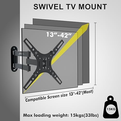 Target TT-WMD-1342-1TS(X1) Full Motion TV Wall Mount, Premium Steel, 13-42 Inch Screen Size, 15kg Load Capacity, 90° Swivel Range, VESA 200x200mm Compatible, Black - Image 4