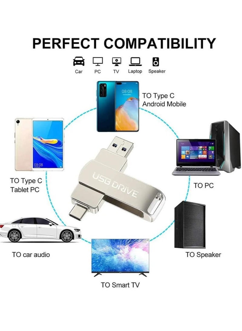 2TB USB Flash Drive Type C Interface High Speed USB Flash Drive Dual Drive 2 in 1 Thumb Drive with Keyhole and Keychain OTG for Smartphones, Computers, Tablets, PC and Cars - Image 3