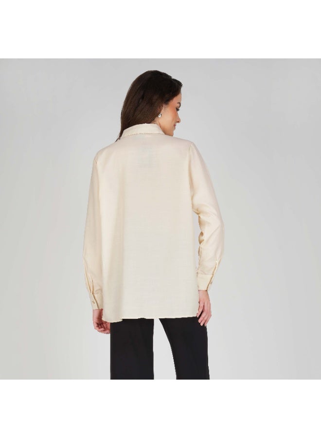 Linelle Soft Crepe Ladies Shirt – Collar Neck, Full Sleeves and Embroidery Detailing - Image 2