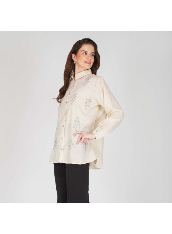 Linelle Soft Crepe Ladies Shirt – Collar Neck, Full Sleeves and Embroidery Detailing - Image 5
