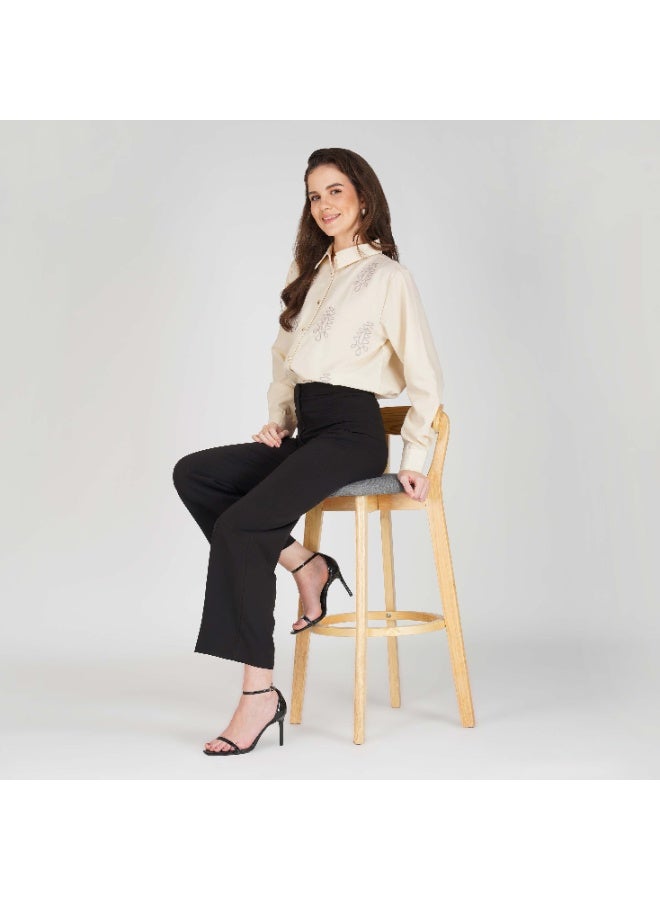 Linelle Soft Crepe Ladies Shirt – Collar Neck, Full Sleeves and Embroidery Detailing - Image 1