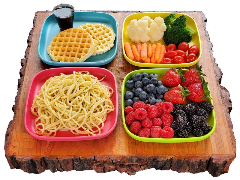 1 Click Bamboo Kids Plates, 4 Color Set, Stackable, Reusable, Deep Sided for Easy Feeding, Dishwasher Safe Bamboo Dinnerware Set - Image 2