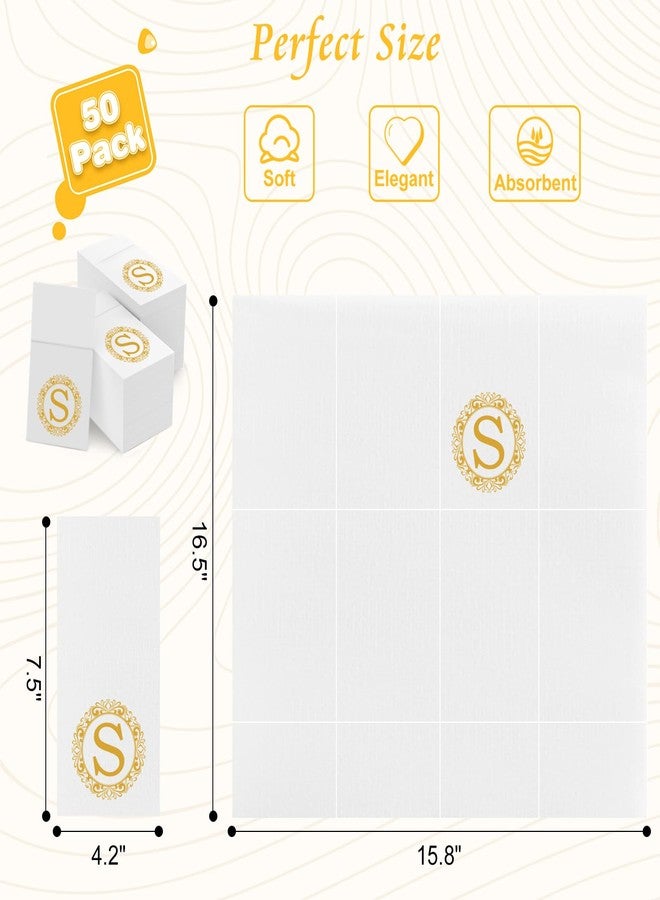 CHIVENIDO Monogram Disposable Napkins with Pocket, 50 Pack Gold Letter Guest Napkins Initial Disposable Hand Paper Towels for Wedding Bridal Shower Holiday Birthday Party Tableware Decor (S) - Image 2