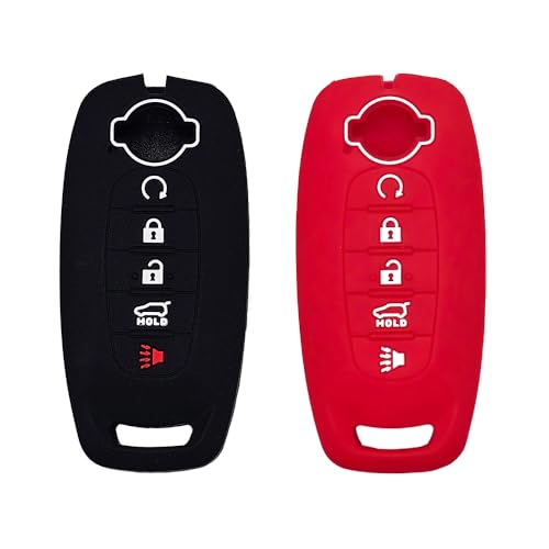 Autobase Silicone Key Fob Cover for 2023 2024 2025 Nissan Rogue Pathfinder Sentra Rubber Remote Key Fob Protector Case with 5 Buttons Black and Red 2 Pcs - Image 1