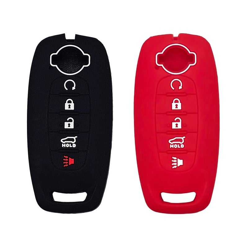 Autobase Silicone Key Fob Cover for 2023 2024 2025 Nissan Rogue Pathfinder Sentra Rubber Remote Key Fob Protector Case with 5 Buttons Black and Red 2 Pcs - Image 3