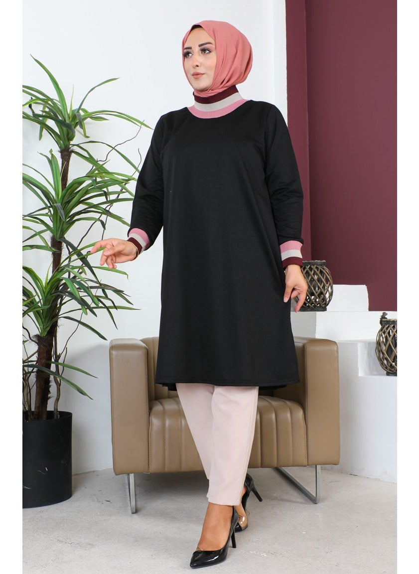 Sefa Merve Plus Size Ribbed Tunic 2030-03 Black  - Image 1