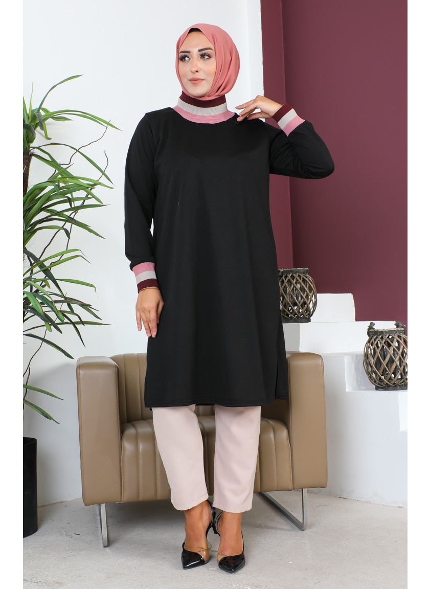 Sefa Merve Plus Size Ribbed Tunic 2030-03 Black  - Image 2