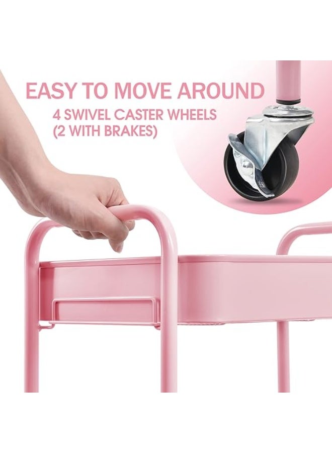 Turbo 3-Tier Rolling Trolley, Metal Utensil Trolley with Lockable Wheels, Arts & Crafts Organization & Storage Trolley, Easy Assembly Serving Trolley for Kids Room, Bathroom, Nursery & Beauty Salon (Pink) - Image 4