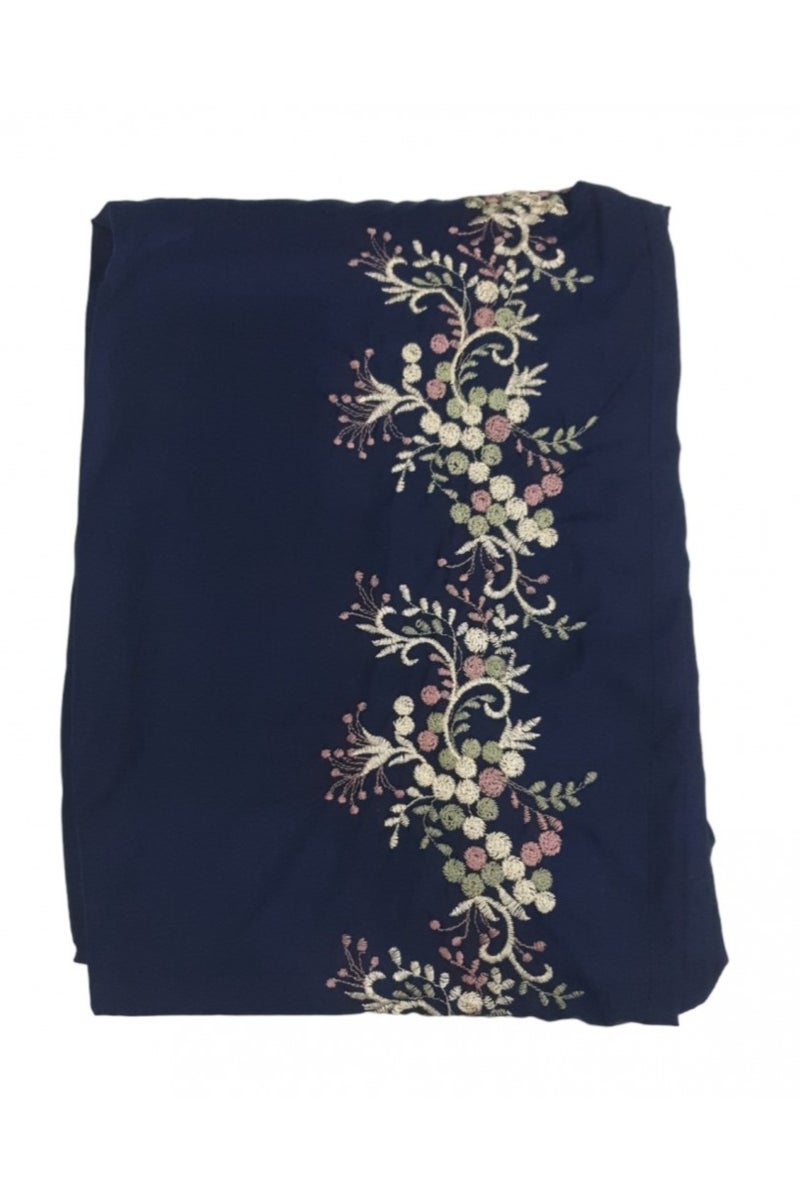 LoveHome Ultra soft and comfortable prayer sheet embroidered with small floral designs, one piece, includes a veil, and covers the entire body in a one-size-fits-all, loose fit - Navy