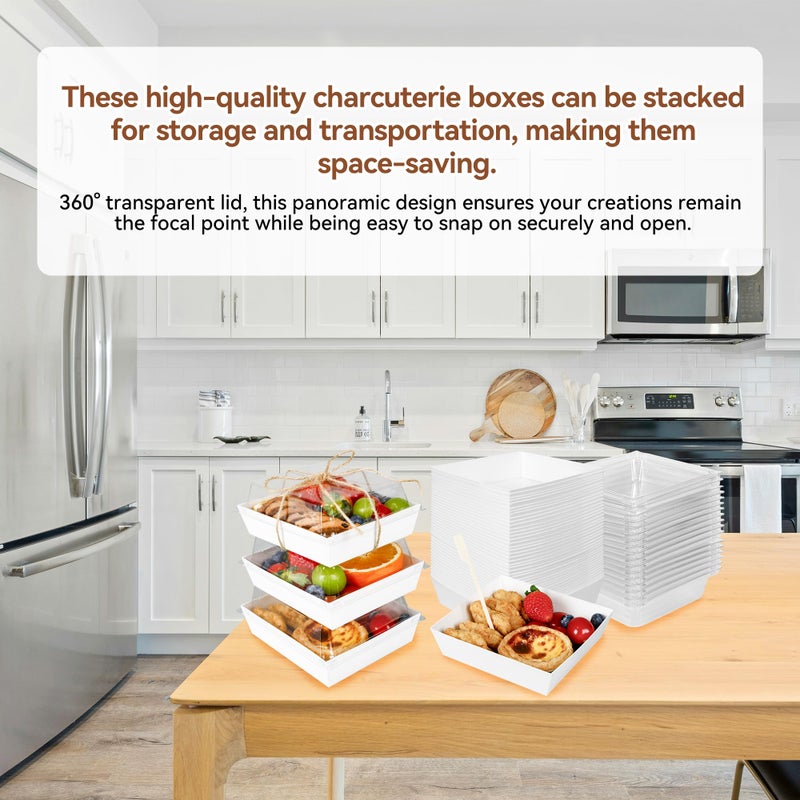 MonYouGe 5 Inches Small Charcuterie Boxes with Clear Lids and Bamboo Skewers, 50 Pack Disposable To Go Paper Mini Charcuterie Containers Dessert Boxes for Sandwich, Cookie, Sushi and Cake Slice - Image 5