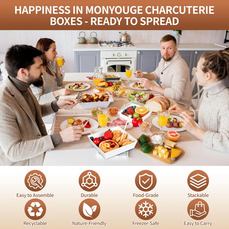 MonYouGe 5 Inches Small Charcuterie Boxes with Clear Lids and Bamboo Skewers, 50 Pack Disposable To Go Paper Mini Charcuterie Containers Dessert Boxes for Sandwich, Cookie, Sushi and Cake Slice - Image 2
