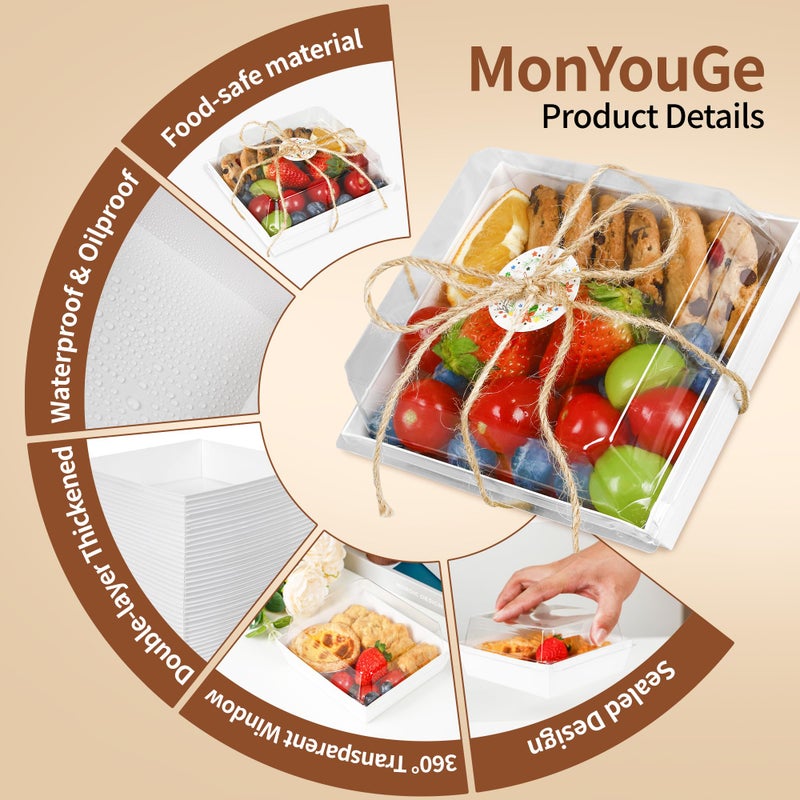 MonYouGe 5 Inches Small Charcuterie Boxes with Clear Lids and Bamboo Skewers, 50 Pack Disposable To Go Paper Mini Charcuterie Containers Dessert Boxes for Sandwich, Cookie, Sushi and Cake Slice - Image 4