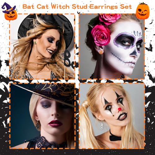 Dcfywl731 24 Pairs Halloween Earrings for Women Bat Witch Cat Earrings Set Spider Web Pumpkin Skull Dangle Earring Halloween Jewelry Accessories Costumes - Image 4