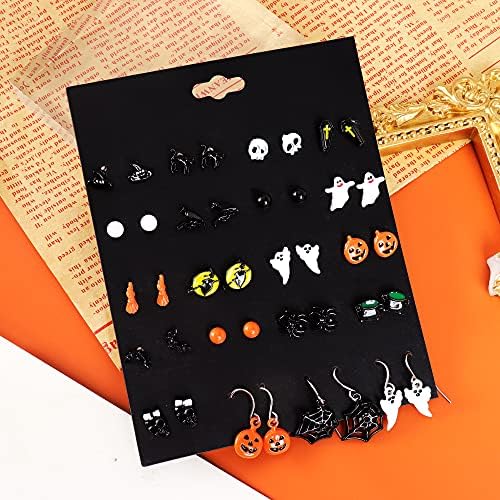 Dcfywl731 24 Pairs Halloween Earrings for Women Bat Witch Cat Earrings Set Spider Web Pumpkin Skull Dangle Earring Halloween Jewelry Accessories Costumes - Image 5