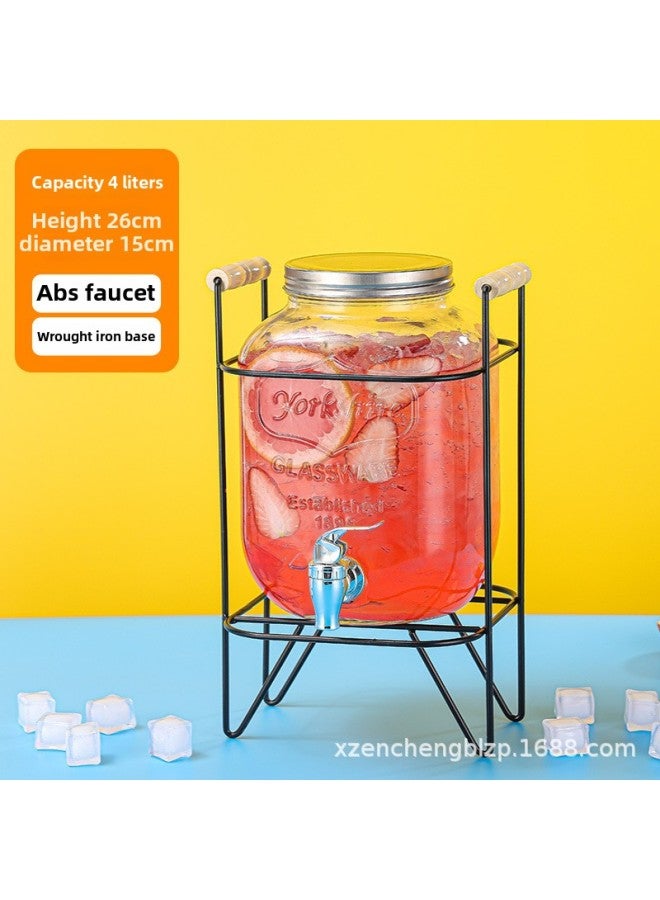 Direct Coke Barrel With Faucet Cocktail Barrel Tea Break Beverage Barrel Lemon Glass Cold Kettle Juice Jar Container-Capacity:4 Liters+abs Faucet+iron Frame - Image 1