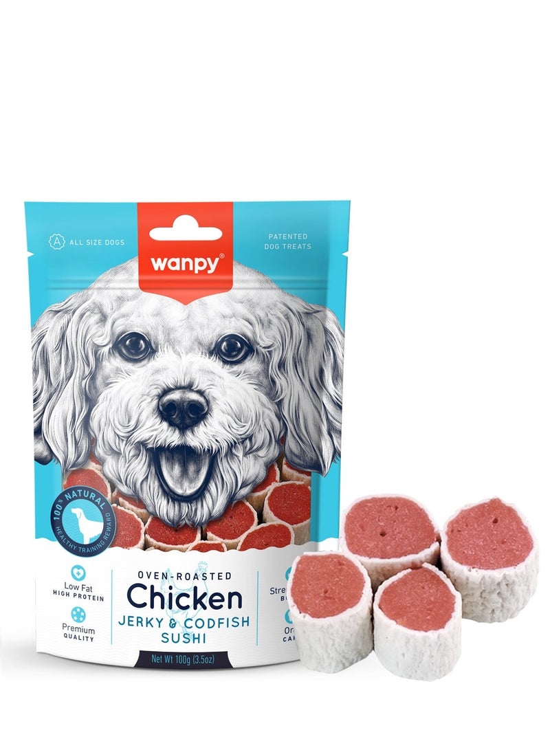 Oven Roasted Chicken Jerky And Codfish Sushi Dog Treats 100g