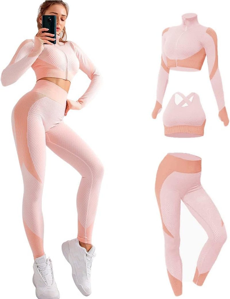 Veriliss 3pcs Seamless Outfit Workout Sets Gym for Women, Fitness Sports School Running Clothes Yoga Sportswear - Image 2