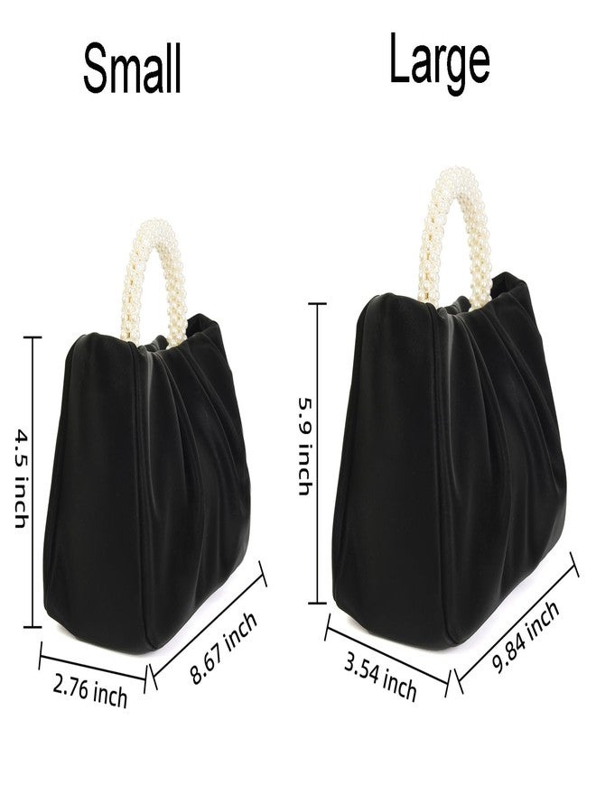 Valleycomfy Evening Clutch Pearl Purses for Women Ladies Soft Leather Cloud Crossbody Bags Shoulder Bag for Party/Wedding/Cocktail/Prom/Club, Black, Small - Image 4