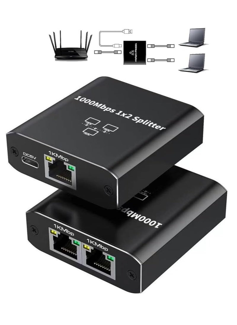 Ethernet switch 1 to 2 1000Mbps，internet switch 2 Port Gigabit Network Switch Network Splitter ，RJ45 LAN Internet Splitter with USB Type-C Power Cable for Computer ADSL, Set-Top Box, Digital TV, Etc  - Image 1
