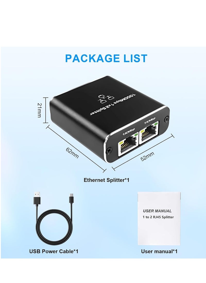 Ethernet switch 1 to 2 1000Mbps，internet switch 2 Port Gigabit Network Switch Network Splitter ，RJ45 LAN Internet Splitter with USB Type-C Power Cable for Computer ADSL, Set-Top Box, Digital TV, Etc  - Image 2