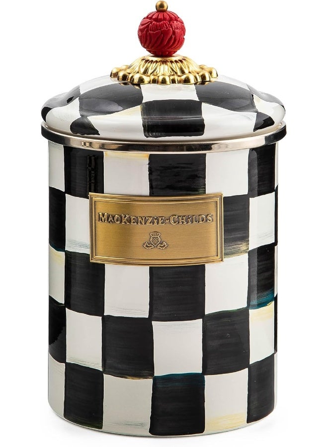 MACKENZIE-CHILDS Medium Enamel Canister, Kitchen Storage Container for Flour and Sugar, 1.42 Liters, Black-and-White Courtly Check - Image 1