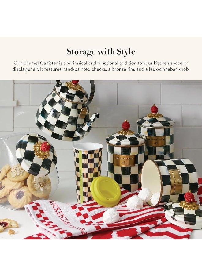 MACKENZIE-CHILDS Medium Enamel Canister, Kitchen Storage Container for Flour and Sugar, 1.42 Liters, Black-and-White Courtly Check - Image 2