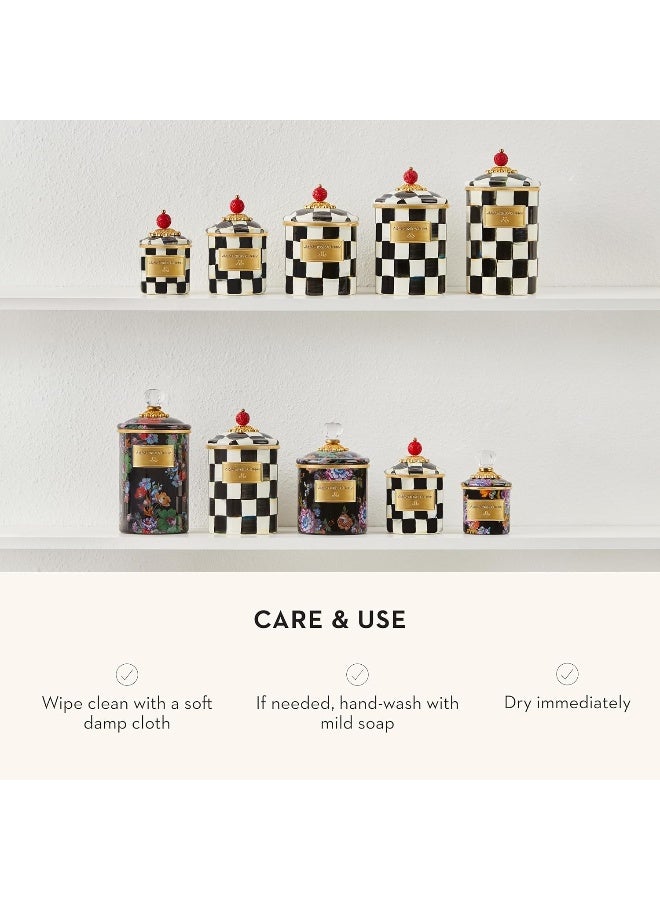 MACKENZIE-CHILDS Medium Enamel Canister, Kitchen Storage Container for Flour and Sugar, 1.42 Liters, Black-and-White Courtly Check - Image 5
