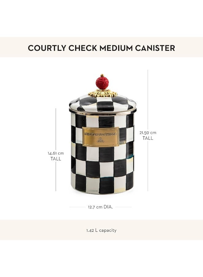 MACKENZIE-CHILDS Medium Enamel Canister, Kitchen Storage Container for Flour and Sugar, 1.42 Liters, Black-and-White Courtly Check - Image 4