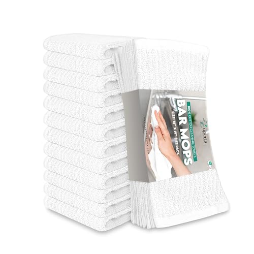 ZUPERIA Bar Mop Kitchen Towels  Pack of 12 16x19 100 Ring Spun Cotton  Dish Washcloths For Superb Cleaning and Less Lint  Highly Absorbent Dish Cloths and Dish Towels For Everyday use White