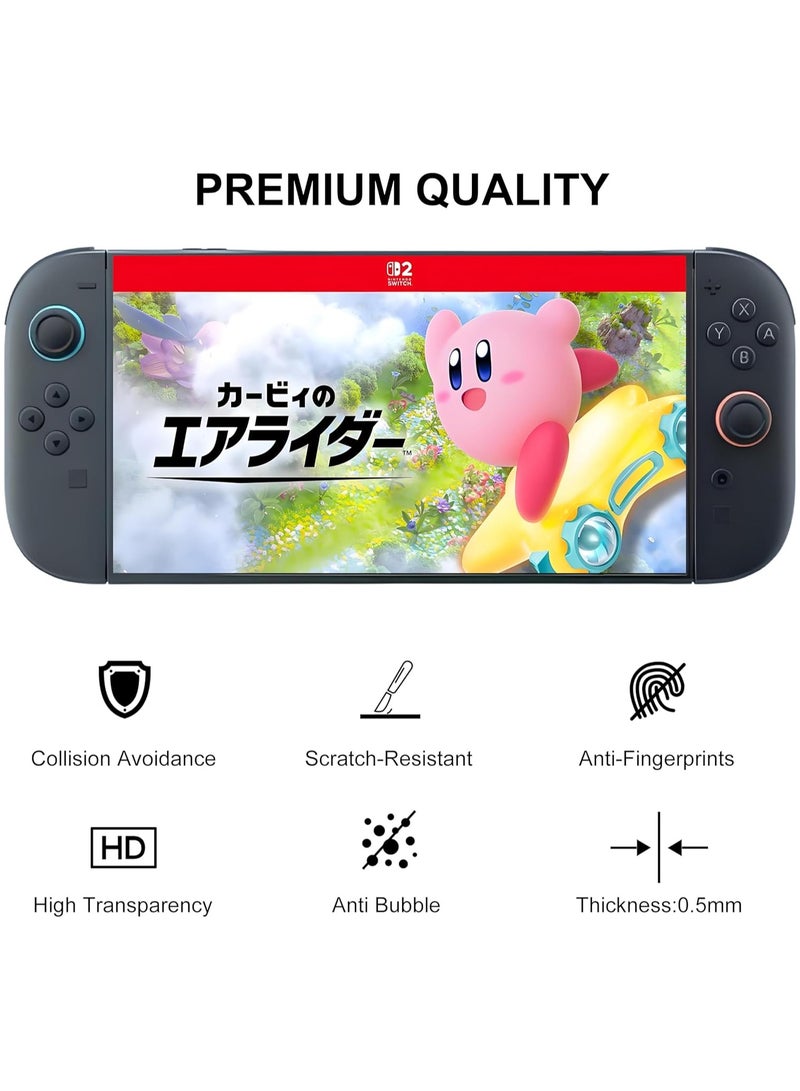 مجموعة من 2 واقيات شاشة لنينتندو سويتش 2 ، زجاج مقسى 9H ، عالي الدقة ، 2.5 دي ، مضاد لبصمات الأصابع ، سهل التركيب - Image 3