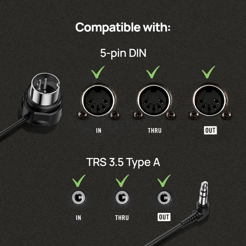 CME TRS MIDI Cable 4-Pack - TRS Type A (3.5mm - 1/8â€) to 5-pin DIN, 1FT / 30CM, Low-Profile - Right Angle Ultra-Thin Plugs for Compact Spaces - Ideal for Synths & Pedalboards - Image 3