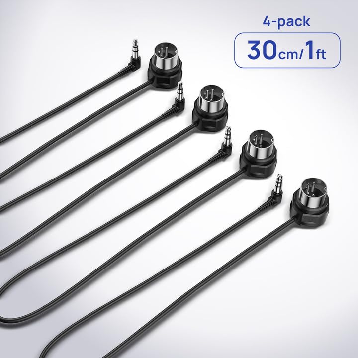 CME TRS MIDI Cable 4-Pack - TRS Type A (3.5mm - 1/8â€) to 5-pin DIN, 1FT / 30CM, Low-Profile - Right Angle Ultra-Thin Plugs for Compact Spaces - Ideal for Synths & Pedalboards - Image 2