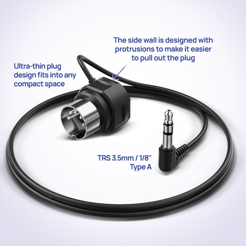 CME TRS MIDI Cable 4-Pack - TRS Type A (3.5mm - 1/8â€) to 5-pin DIN, 1FT / 30CM, Low-Profile - Right Angle Ultra-Thin Plugs for Compact Spaces - Ideal for Synths & Pedalboards - Image 5